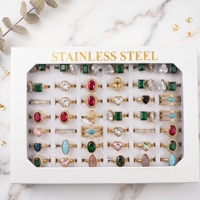 Lot de 36 bagues en zircon colorées plaquées or 18 carats, étanches et inaltérables, en acier inoxydable, avec boîte – Vente en gros mixte