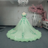 Robes de Quinceanera vert sauge robe de bal Appliques florales dentelle dos Corset pour les filles douces fête Lsany16