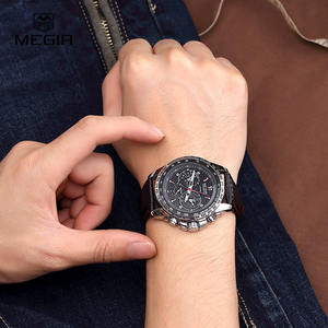 <span class=keywords><strong>MEGIR</strong></span> <span class=keywords><strong>1010</strong></span> mode chaude homme montre-bracelet à quartz marque montres en cuir étanche pour hommes décontracté montre noire pour homme - Product Image 4