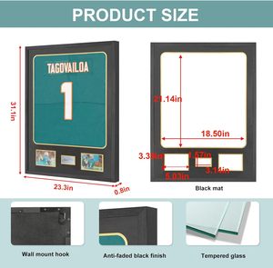 Vitrine murale JDECO en bois et verre trempé <span class=keywords><strong>pour</strong></span> maillots de football, basketball et hockey avec <span class=keywords><strong>passe</strong></span>-<span class=keywords><strong>partout</strong></span> noir - Product Image 5