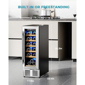 Enfriador de vino Euhome para 18 botellas, refrigerador de 12 pulgadas, empotrado o independiente, de acero inoxidable con puerta de vidrio aislante. - Product Image 5