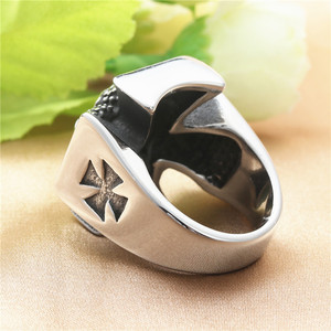 yunnique Skull <b>Ring</b> Men's Cross Shape <b>Titanium</b> Steel Retro Punk Red Stone Jewelry Gift - Product Image 3
