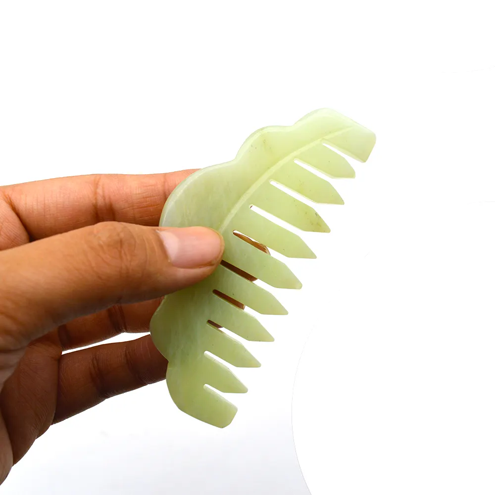 Natural Xiuyan Jade Gua Sha Acupoint Massage Hair Comb Scalp Massager Relaxation Guasha Comb for Head