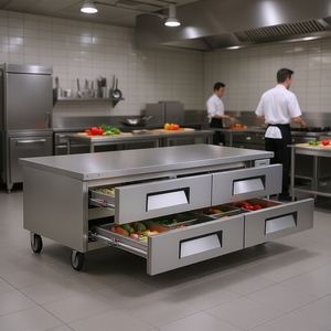 Réfrigérateur commercial VEVOR pour cuisine, 72 pouces de large, en acier inoxydable, modèle D0100XFPUVA, avec plan de travail robuste - Product Image 2