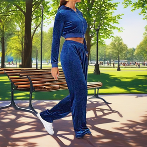 S8826 Ensemble de survêtement en velours respirant et écologique pour femme, 2 pièces, collection automne, vente en gros - Product Image 2
