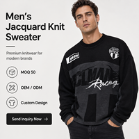 Suéter de Punto Jacquard Vintage para Hombre, Estilo Racing, Oversize, Cuello Redondo, para Marcas de Moda Urbana