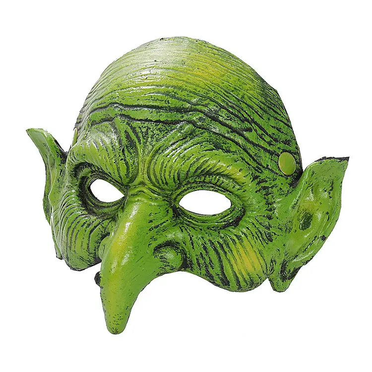 Topeng Halloween busa menakutkan hijau setengah wajah Elang hidung penyihir kostum Cosplay penyihir tua Masker