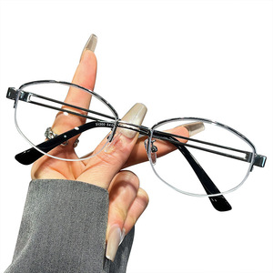 Lunettes de vue demi-cerclées Schever ovales, verres PC, protection anti-radiation et anti-lumière bleue, style vintage unisexe, montures métalliques - Product Image 3