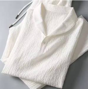 Ensemble de survêtement d'été 2 pièces pour homme, respirant, haut à manches courtes + pantalon long, couleur unie, col polo à revers, bouton, taille élastique - Product Image 2