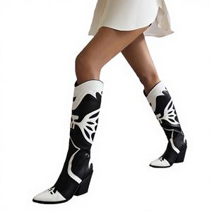 Bottines montantes pour femme, style western, à talon carré, à enfiler, en cuir, à bout pointu, fabrication sur mesure, modèle 2026, escarpins montants - Product Image 4