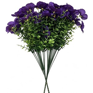 Bouquet de fleurs artificielles en eucalyptus violet et pansy jaune, en plastique et soie, pour la décoration de mariage, de maison ou de bureau - Product Image 2