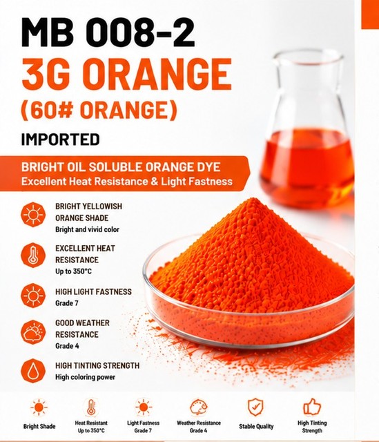 Solvent Yellowish Orange Dye Powder C.I. Solvent Orange 60 MB008-2 3G CLF Imported High Heat 350C CAS6925-69-5 for Plastics Ink