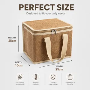 OEM Custom Logo Eco Friendly Reusable Insulated Burlap Handbag for Daily Shopping Camping Lunch Thermal Jute Cooler Bag - Product Image 2