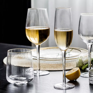 <strong>Wholesale</strong> Stripe Stemmed Clear <strong>Champagne</strong> <strong>Flute</strong> Water Tumbler Wedding Wine Glass With Gold Rim - Product Image 5