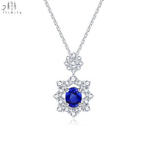 Hong Kong Supplier Luxury Fine Jewelry Wholesale 18K Solid White Gold Natural Sapphire & Diamond Pendant <b>Necklace</b> Gift For Women - Product Image 1