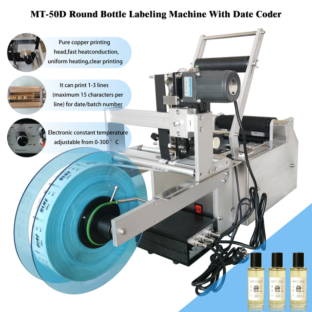 MT-50D Electric Semi Automatic High-Accuracy Labeler Round Bottle Labeling Machine with Date Printer