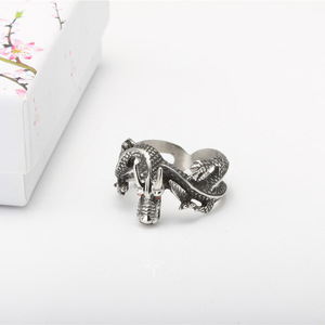Dragon-Shaped <b>Ring</b> Silver Red Eyes Men's Fashion Jewelry <b>Titanium</b> Steel <b>Ring</b> European Style Gift - Product Image 3