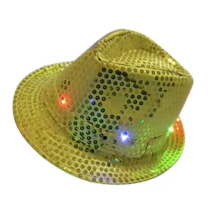 할로윈 카우보이 라이트 업 모자 대량 카우걸 깜박이는 LED 조명 스팽글 페도라 모자 여성 콘서트 재즈 댄스 파티