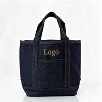 Sac fourre-tout en jean avec logo brodé personnalisé, surpiqûres contrastées, sac de shopping en jean bleu, petit sac de voyage pour femmes