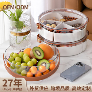 Fruit Platter With Lid And Handle 26cm Diameter Divided Plastic Fruit Bowl For Home Use - Product Image 2