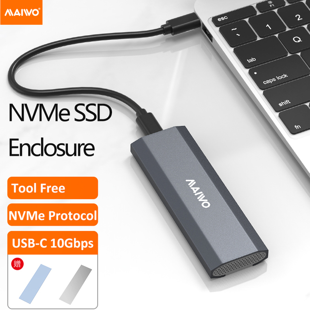 External Aluminum NVMe SSD Enclosure with USB-C 10Gbps Tool-Free M2 Case for M Key B+M Key NVMe M.2 SSD 2230 2242 2260 2280
