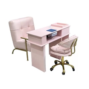 <b>Pink</b> Nail Tech Table Modern Manicure Desk Dust Collector Hole Luxury Client Chair Salon <b>Stool</b> Set Salon Furniture - Product Image 1