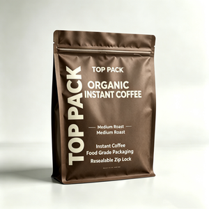 Sachet personnalisé OEM mat refermable à fond plat et huit soudures latérales pour café instantané biologique torréfaction moyenne et café lyophilisé en vente au détail - Product Image 1