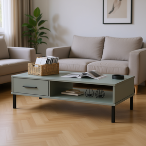 Tavolino da Caffè in Legno di Pino Grigio e Metallo D0100H777V8, Arredamento Moderno ed Elegante per Soggiorno - Product Image 2