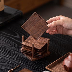 Walnut Wood Hammered Coaster <b>Set</b> <b>Square</b> Japanese Style Tea Ceremony Heat Insulation Mat Durable Retro Design - Product Image 1