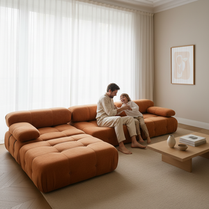 Canapé d'angle modulaire compressé sous vide en mousse et tissu, structure de compression, personnalisable, pour salon, style contemporain - Product Image 2