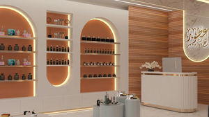 Design d'intérieur <span class=keywords><strong>de</strong></span> <span class=keywords><strong>parfumerie</strong></span> <span class=keywords><strong>de</strong></span> style méditerranéen, étagère <span class=keywords><strong>de</strong></span> parfum sur mesure pour <span class=keywords><strong>la</strong></span> vente au détail, vitrine <span class=keywords><strong>de</strong></span> luxe pour parfums en verre - Product Image 6