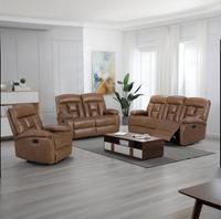 Set Sofa Recliner Modern 3+2+1 dengan Meja Lipat Ekstensibel & Speaker Bluetooth Pijat Kulit untuk Ruang Tamu