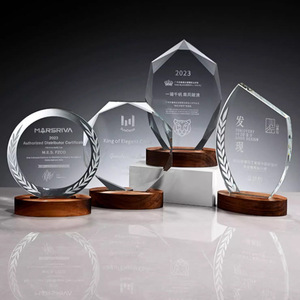 Custom Crystal <b>Trophy</b> Laser Engraved Solid Wood <b>Base</b> Business Gift Award Medal Durable Design - Product Image 2
