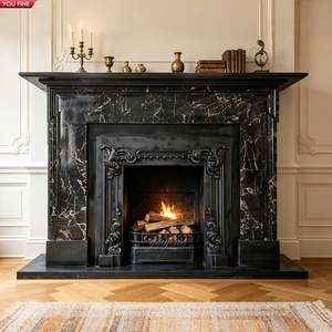 YOUFINE Cadre de cheminée en marbre noir poli, simple et élégant, pour la décoration intérieure de villa - Product Image 1