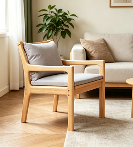 Fauteuil scandinave moderne en bois massif avec coussin gris pour la maison, le bureau ou le salon - Product Image 5