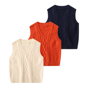 Gilet en tricot pour bébé sans manches à col en V personnalisé d'usine Gilet en tricot jacquard de couleur unie de haute qualité pour garçon - Product Image 6