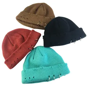 HJH470-gorrito de punto con agujeros para hombres y mujeres, gorro de lana de piel de melón rizada, estilo Retro, Hip-Hop, para Otoño e Invierno