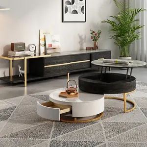 İskandinav tarzı masaları Modern tasarım yuvarlak merkezi çay masası yuvalama kaya kayrak mermer sehpa