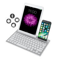 Keyboard BT 2 in 1 dengan Penyangga Ponsel, Mini Keyboard untuk Windows dan Android, Penyangga Terintegrasi, Portabel untuk Multi-Perangkat