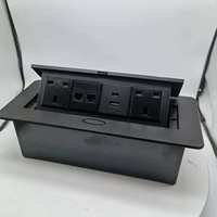 Prise de table escamotable 13A à ouverture lente, noire, encastrée, multi-usage, trois trous, avec ports USB, IP45