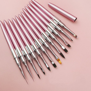 Ensemble de 12 pinceaux à ongles en gel acrylique avec logo personnalisé, manche en métal rose doré, double design français, poils synthétiques - Product Image 2