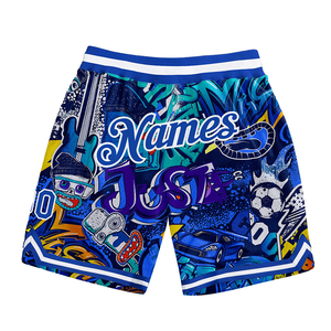 Popüler özel Graffiti desen 3D baskı Polyester basketbol şortu rahat elastik Boardshorts baskı plaj örgü erkekler şort - Product Image 4
