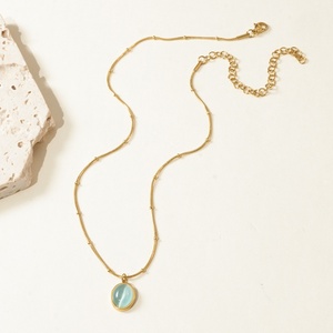 Collar de Piedra Ojo de Gato Chapado en Oro de 18K al por Mayor, Colgante Ovalado Verde, Collar de Acero de Titanio Impermeable para Joyería de Mujer - Product Image 3
