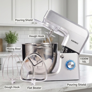 <span class=keywords><strong>Batteur</strong></span> sur socle électrique robuste 1500W 10L avec bol mélangeur en acier inoxydable, 6 vitesses, design à tête inclinable, <span class=keywords><strong>crochet</strong></span> pétrisseur - Product Image 1