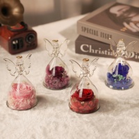 Offre Spéciale fleurs et plantes préservées petit ange fleur immortelle rose éternelle fleurs conservées dans un cadeau en verre