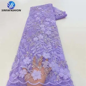 Свадебные бусины для невесты, вышивка, 3D кружевная ткань, Высококачественная Женская кружевная ткань ручной работы с блестками и бусинами