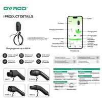 Station de recharge murale pour véhicules électriques Ovrod 7 kW GBT monophasée, chargeur mural rapide avec écran LED