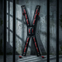 Cadre de Contrainte Pliant Portable Noir 100% Étanche BDSM X Cross avec Menottes Rembourrées pour Jeux Coquins en Couple dans la Chambre