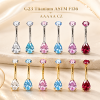 Piercing de nombril en titane ASTM F136 avec zircon brillant en forme de goutte d'eau, bijou de corps tendance pour fête