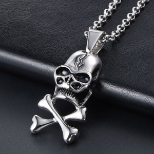 Collier avec pendentif en forme de crâne, en acier inoxydable, design croix de Sain Benoît, pour hommes et femmes, bijoux punk tendance SP060 - Product Image 4